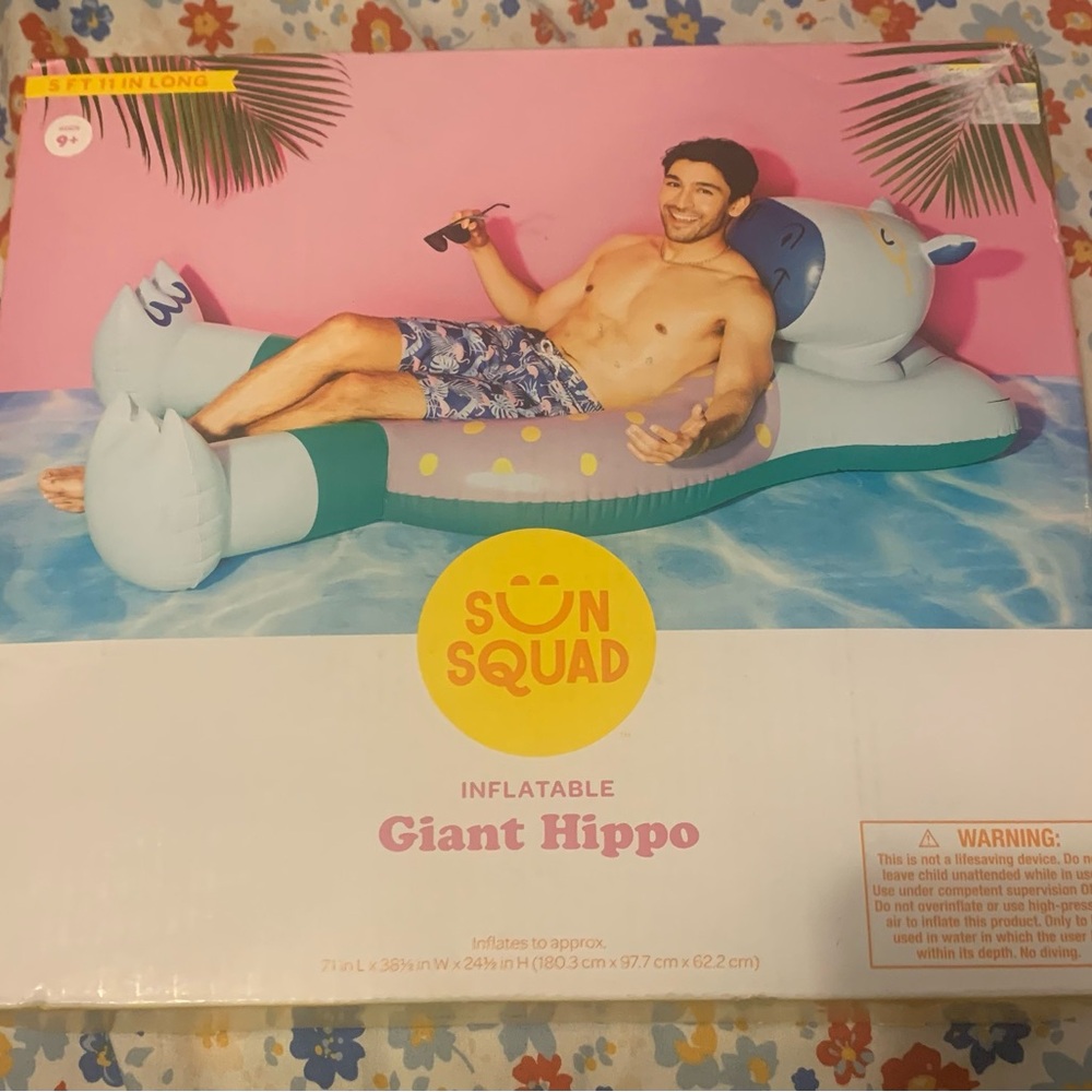 Giant Hippo Inflatable Pool Float - Blue and Gray 5FT 11 IN LONG BRAND NEW